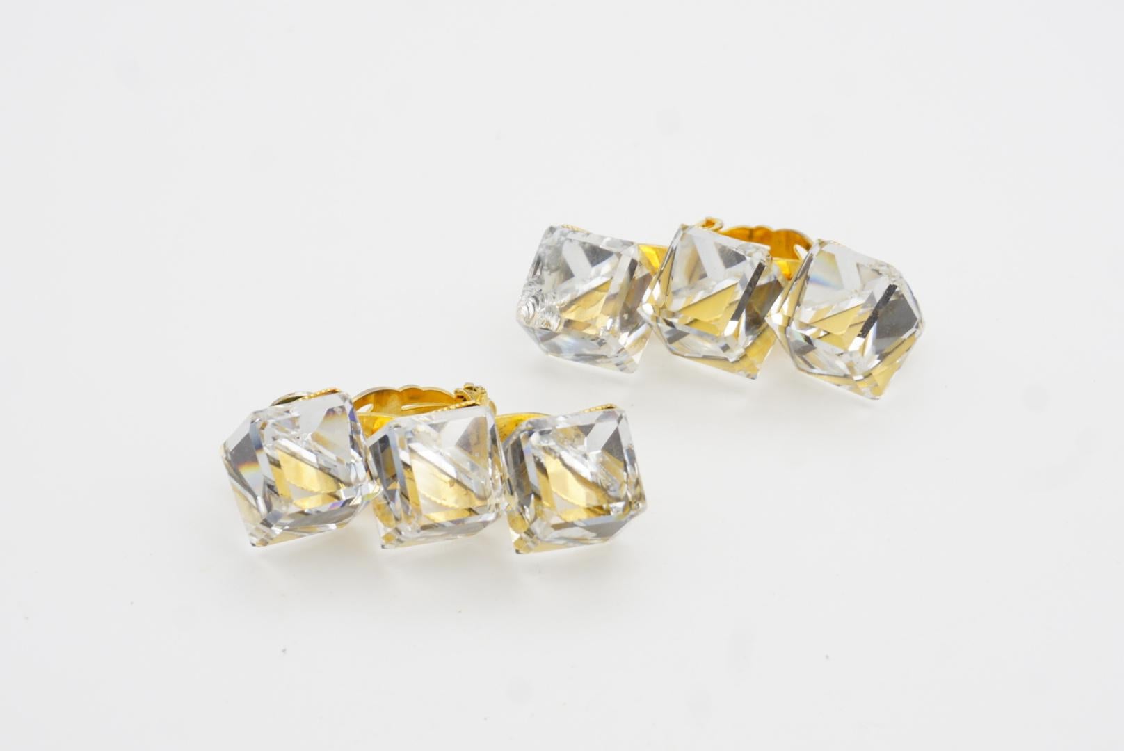 Yves Saint Laurent YSL Rive Gauche Vintage 3D Trio Crystals Cube Clip Earrings For Sale 9