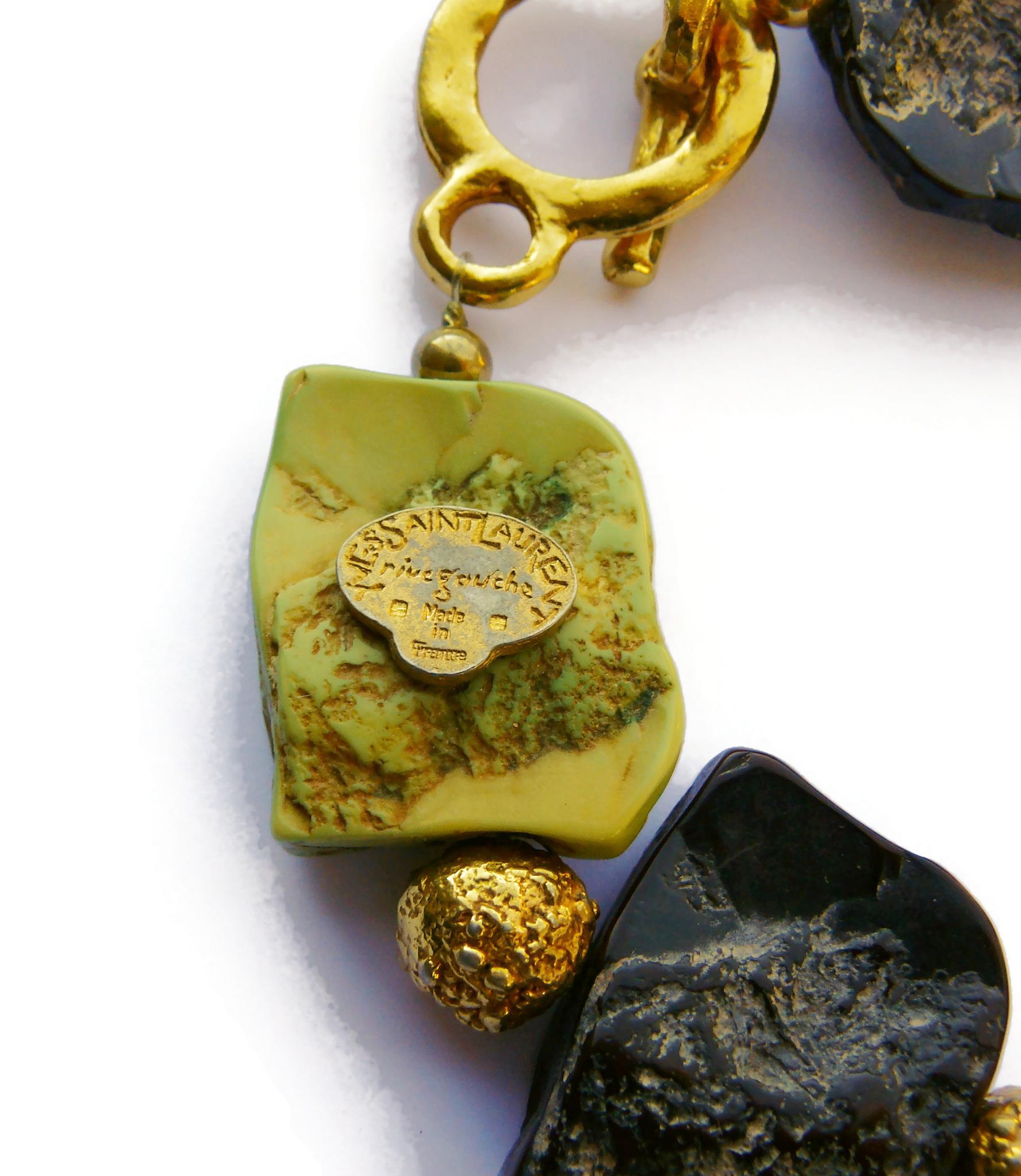 YVES SAINT LAURENT YSL Rive Gauche Vintage Faux Stones Cross Pendant Necklace For Sale 6