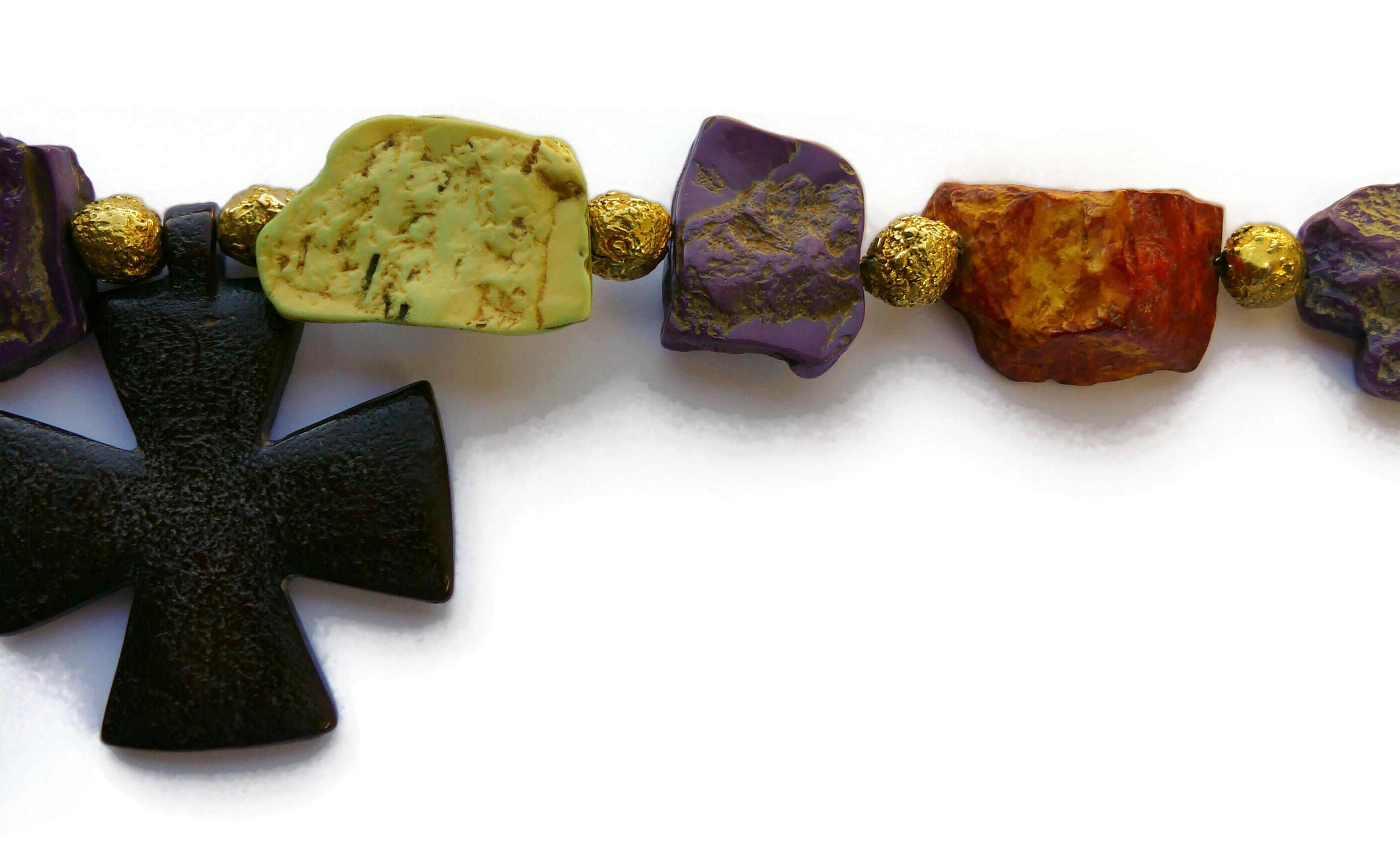 YVES SAINT LAURENT YSL Rive Gauche Vintage Faux Stones Cross Pendant Necklace For Sale 3