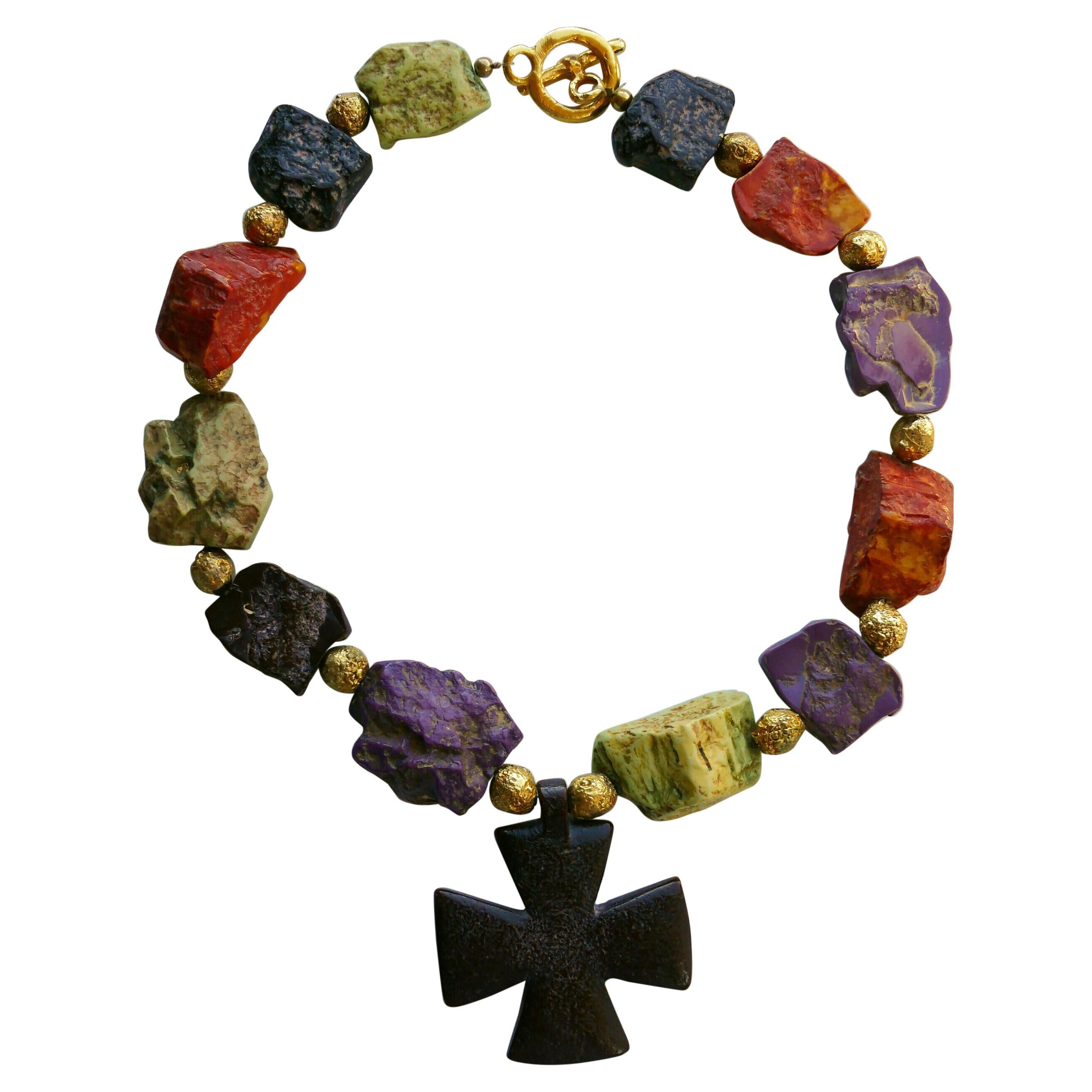 YVES SAINT LAURENT YSL Rive Gauche Vintage Faux Stones Cross Pendant Necklace For Sale