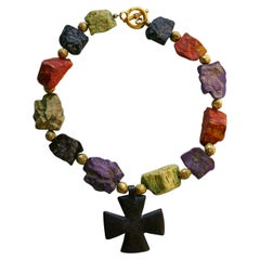 YVES SAINT LAURENT YSL Rive Gauche Vintage-Halskette mit Kreuzanhänger aus Kunststeinen