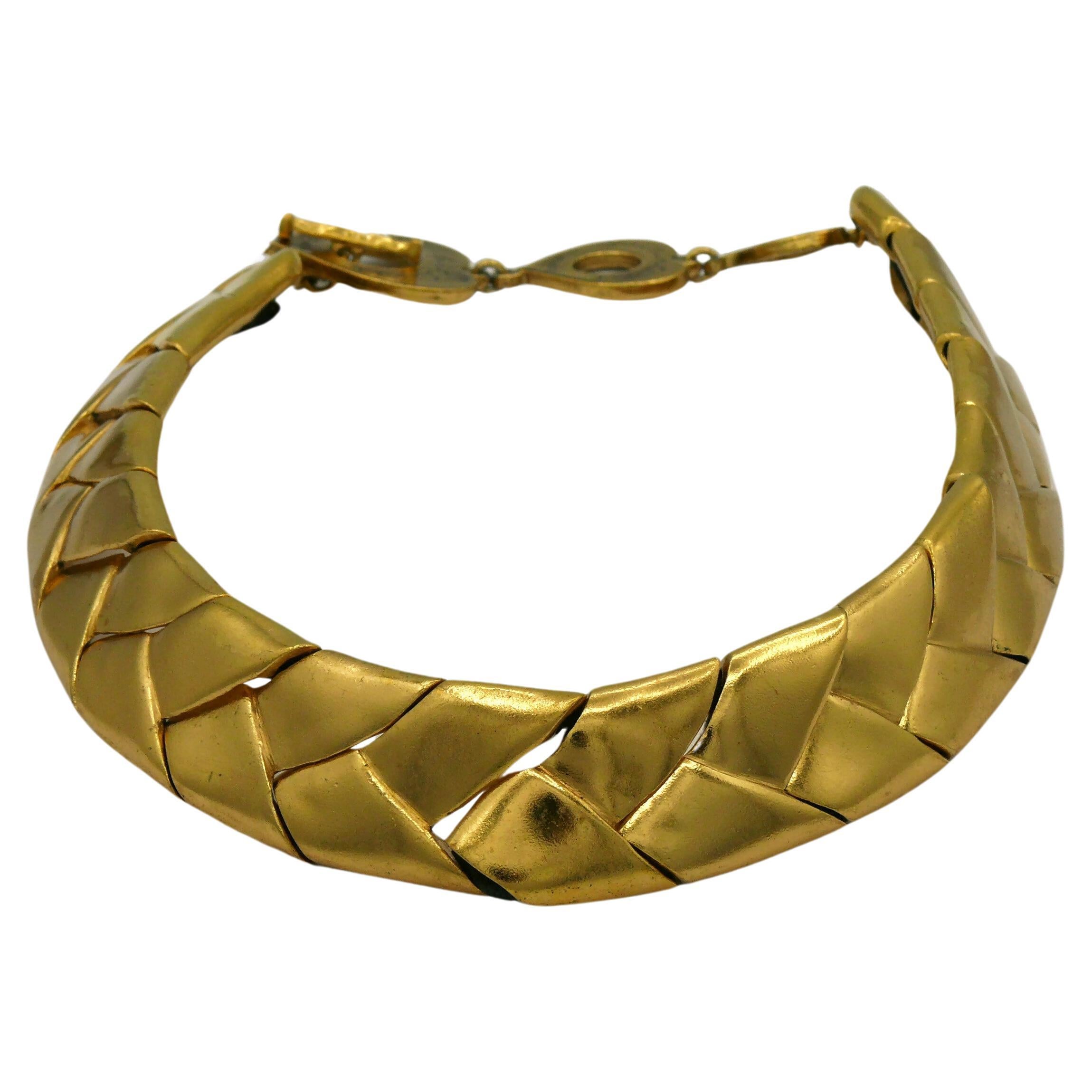 YVES SAINT LAURENT YSL Rive Gauche Vintage Gold Tone Braided Necklace