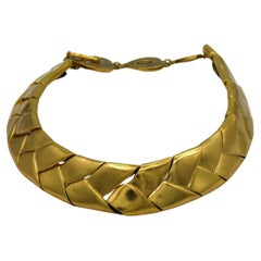 YVES SAINT LAURENT YSL Rive Gauche Vintage Gold Tone Braided Necklace