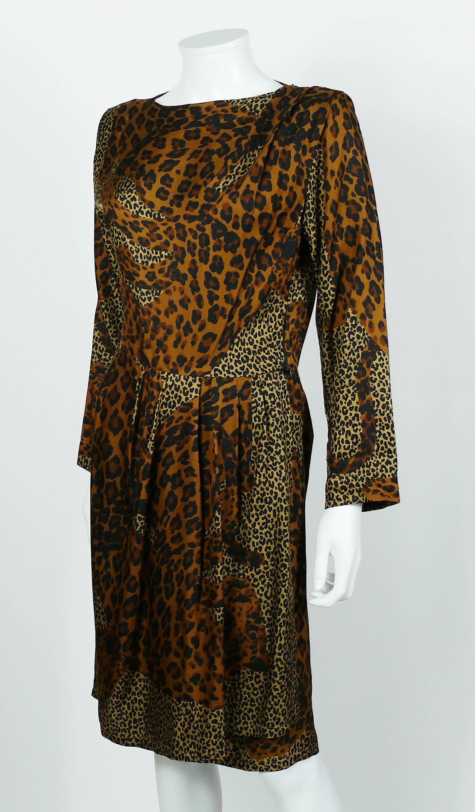 Black Yves Saint Laurent YSL Rive Gauche Vintage Leopard Print Dress