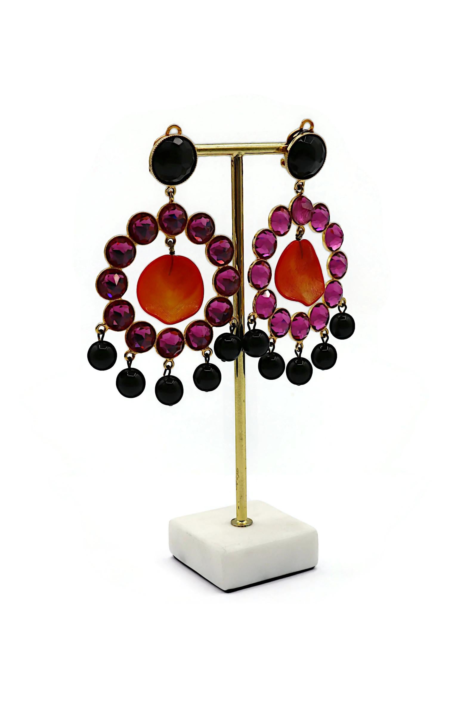 YVES SAINT LAURENT YSL Rive Gauche Vintage Massive Jewelled Dangling Earrings In Good Condition For Sale In Nice, FR