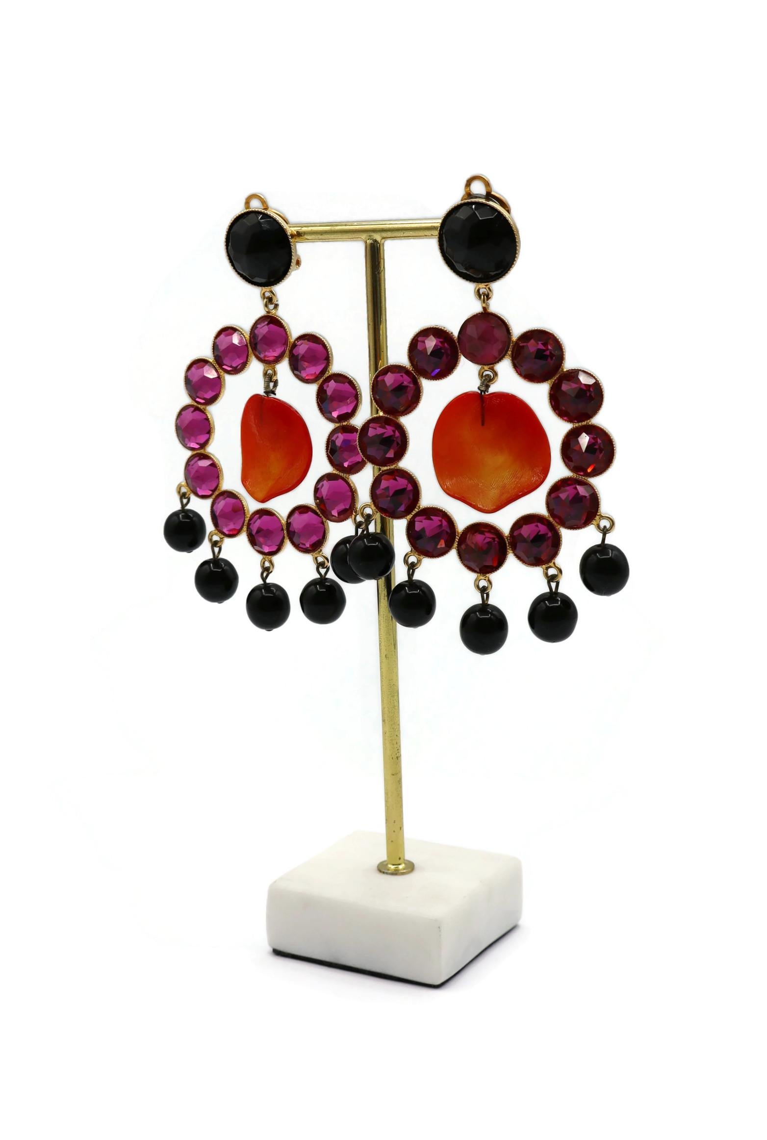 YVES SAINT LAURENT YSL Rive Gauche Vintage Massive Jewelled Dangling Earrings For Sale 1