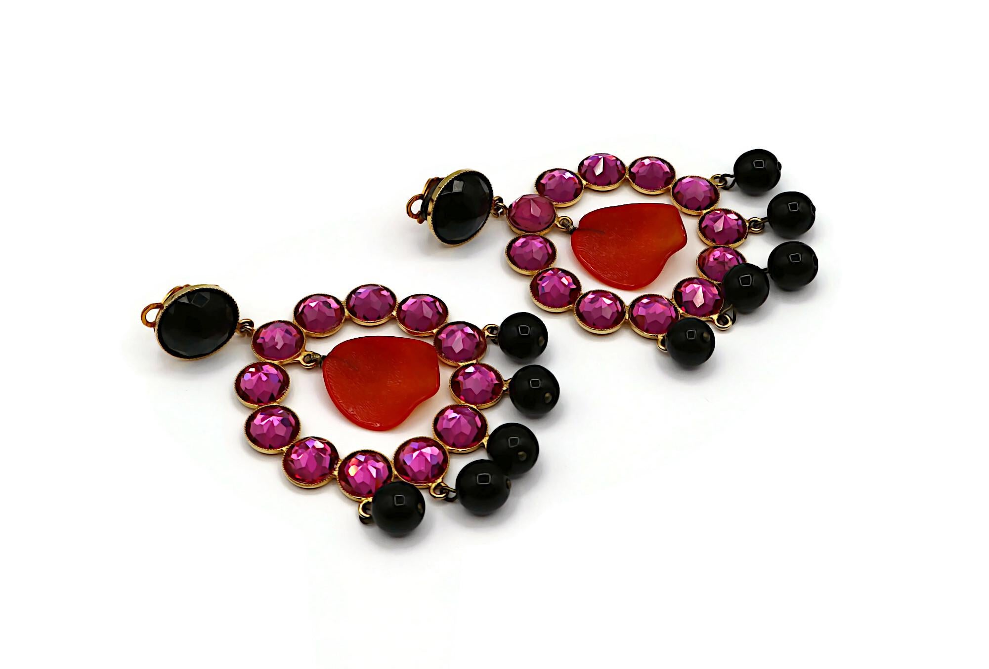 YVES SAINT LAURENT YSL Rive Gauche Vintage Massive Jewelled Dangling Earrings For Sale 2