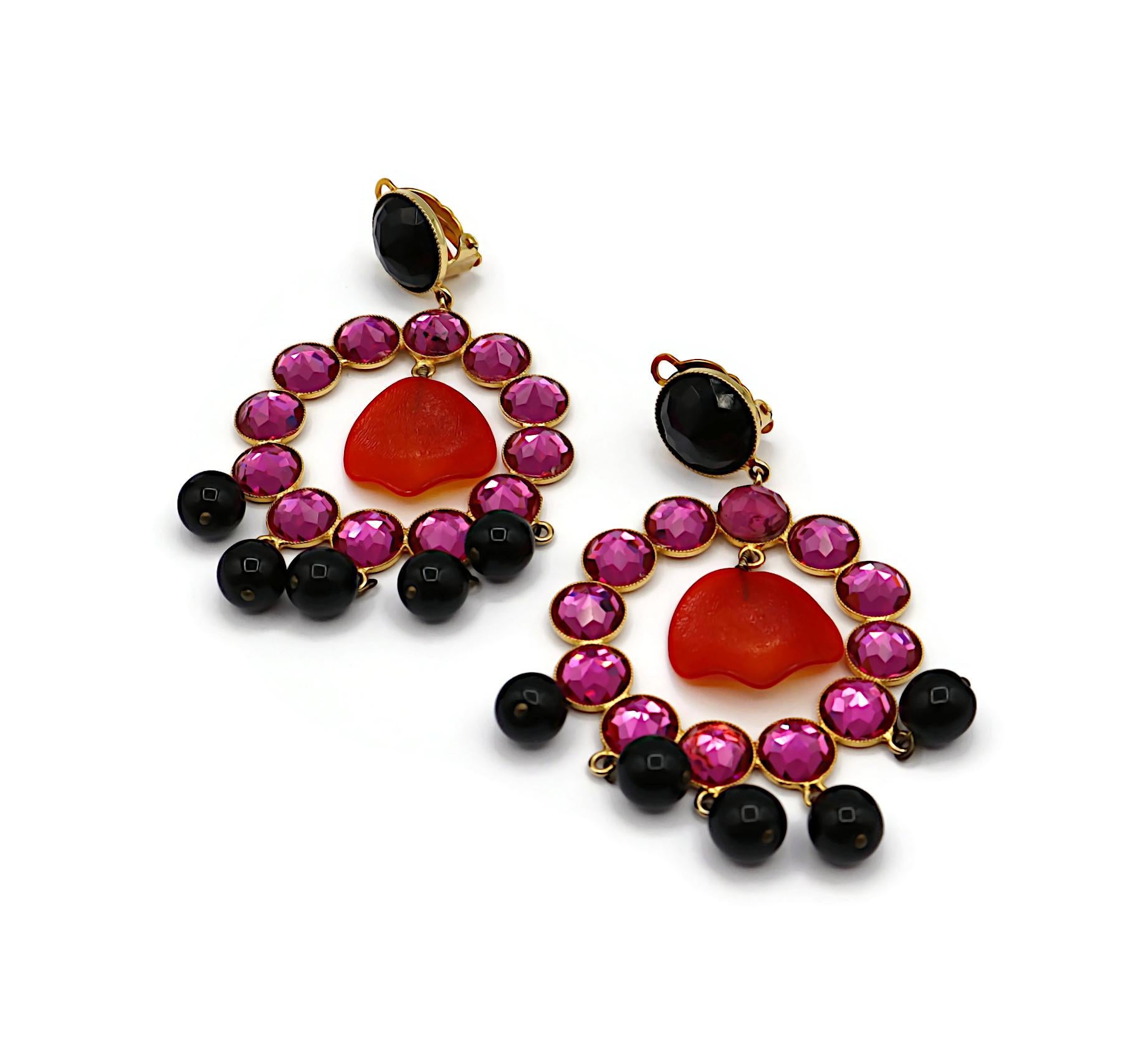 YVES SAINT LAURENT YSL Rive Gauche Vintage Massive Jewelled Dangling Earrings For Sale 3