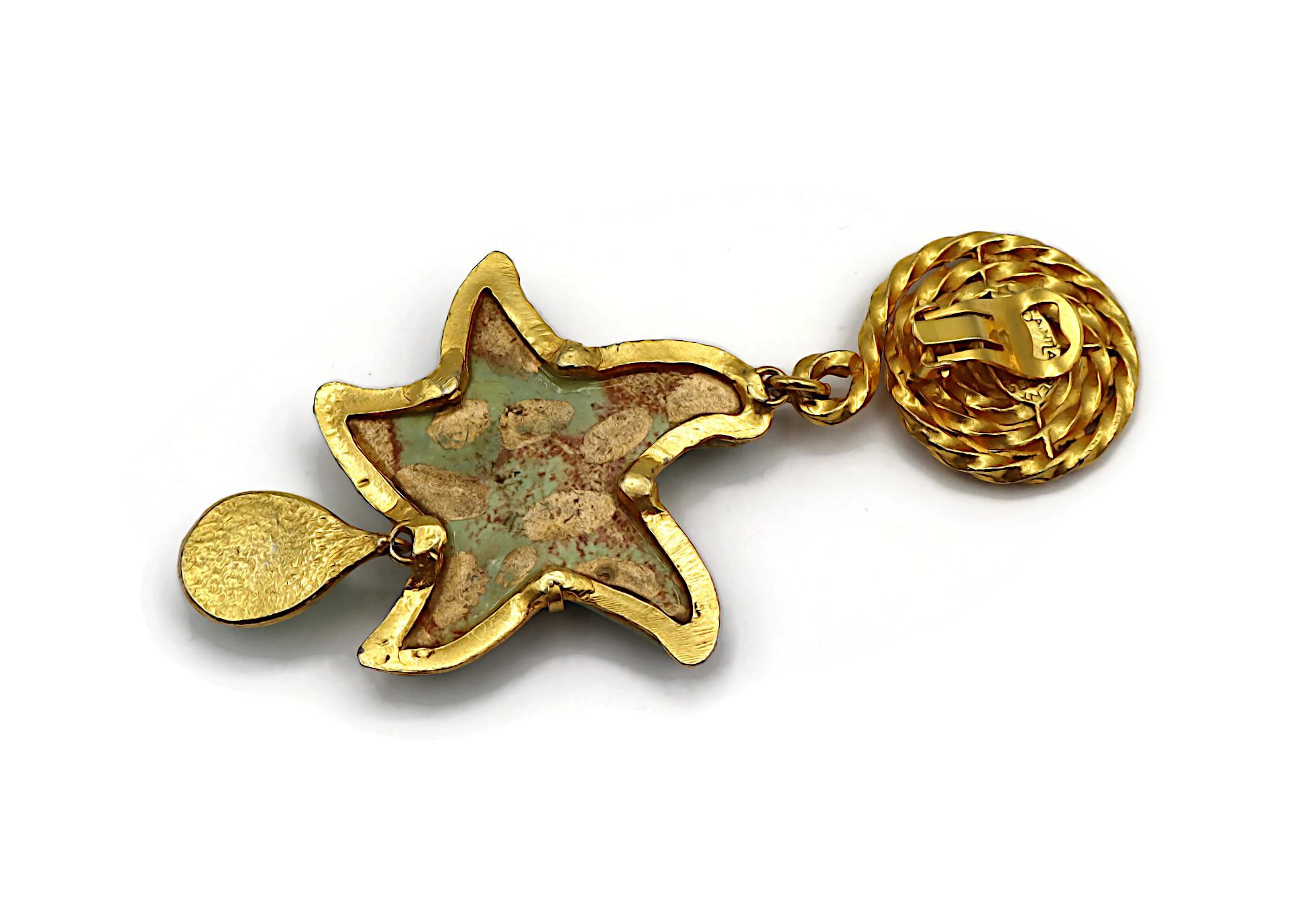YVES SAINT LAURENT YSL Rive Gauche, boucles d'oreilles pendantes vintage en forme d'étoiles de mer en vente 8