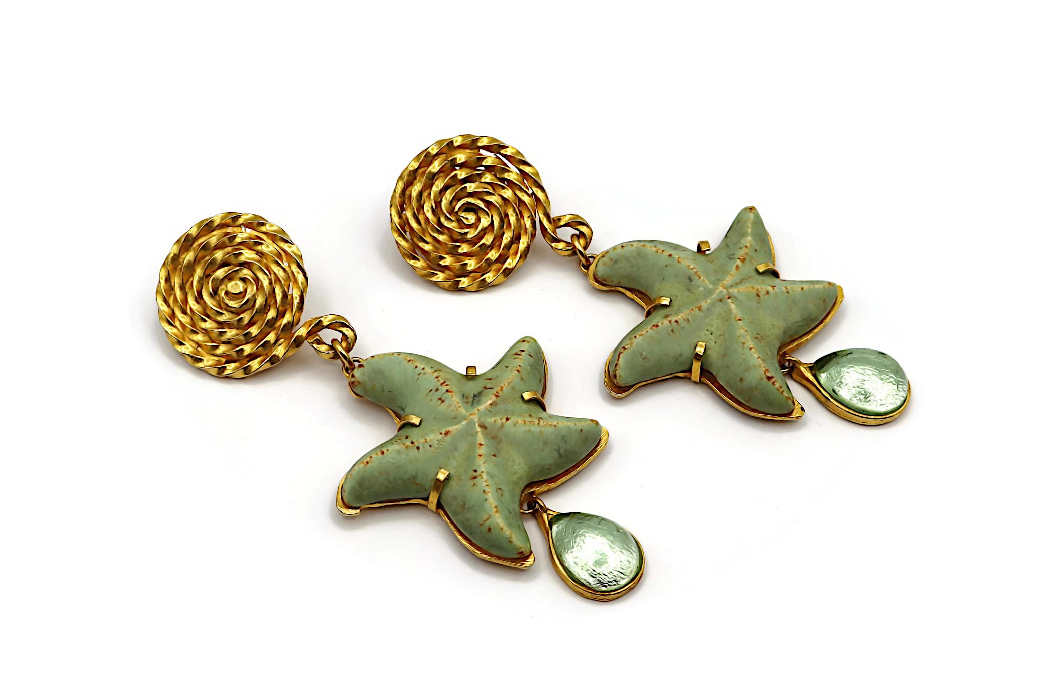 YVES SAINT LAURENT YSL Rive Gauche Vintage Massive Starfish Dangling Earrings In Good Condition For Sale In Nice, FR