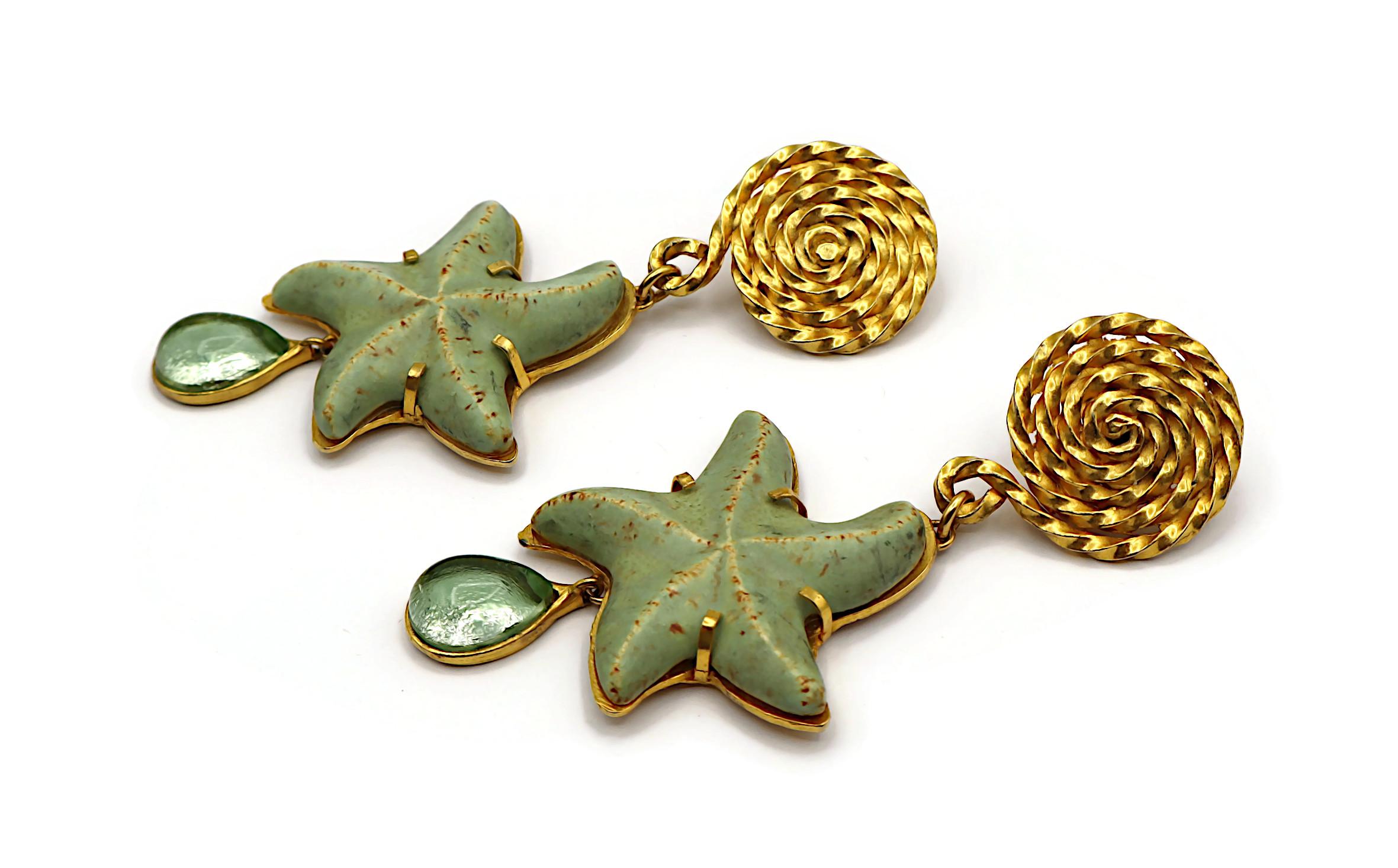 YVES SAINT LAURENT YSL Rive Gauche, boucles d'oreilles pendantes vintage en forme d'étoiles de mer en vente 1