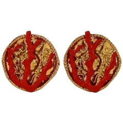 YVES SAINT LAURENT Ysl Robert Goossens Coral Branch Overlay Medallion Earrings