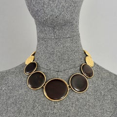 YVES SAINT LAURENT Ysl Robert Goossens Ebony Wood Textured Gilt Disc Necklace