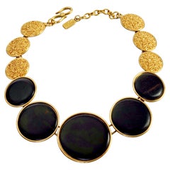 YVES SAINT LAURENT Ysl Robert Goossens Ebony Wood Textured Gilt Disc Necklace