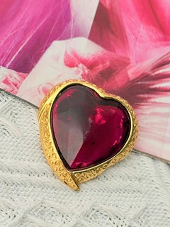 Yves Saint Laurent YSL Robert Goossens Gold Fuchsia Red Purple Heart Brooch