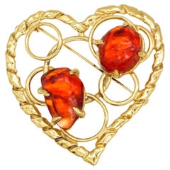Yves Saint Laurent YSL Robert Goossens Ruby Vintage Large Heart Openwork Brooch