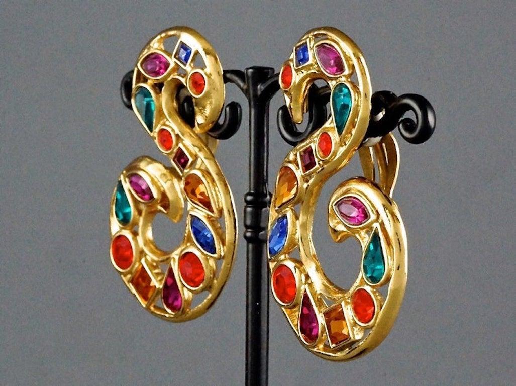 Women's YVES SAINT LAURENT YSL Robert Goossens Scroll Multi Colored Rhinestone Earrings For Sale