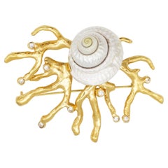 Yves Saint Laurent YSL Robert Goossens Shell Coral Branch White Crystals Brooch