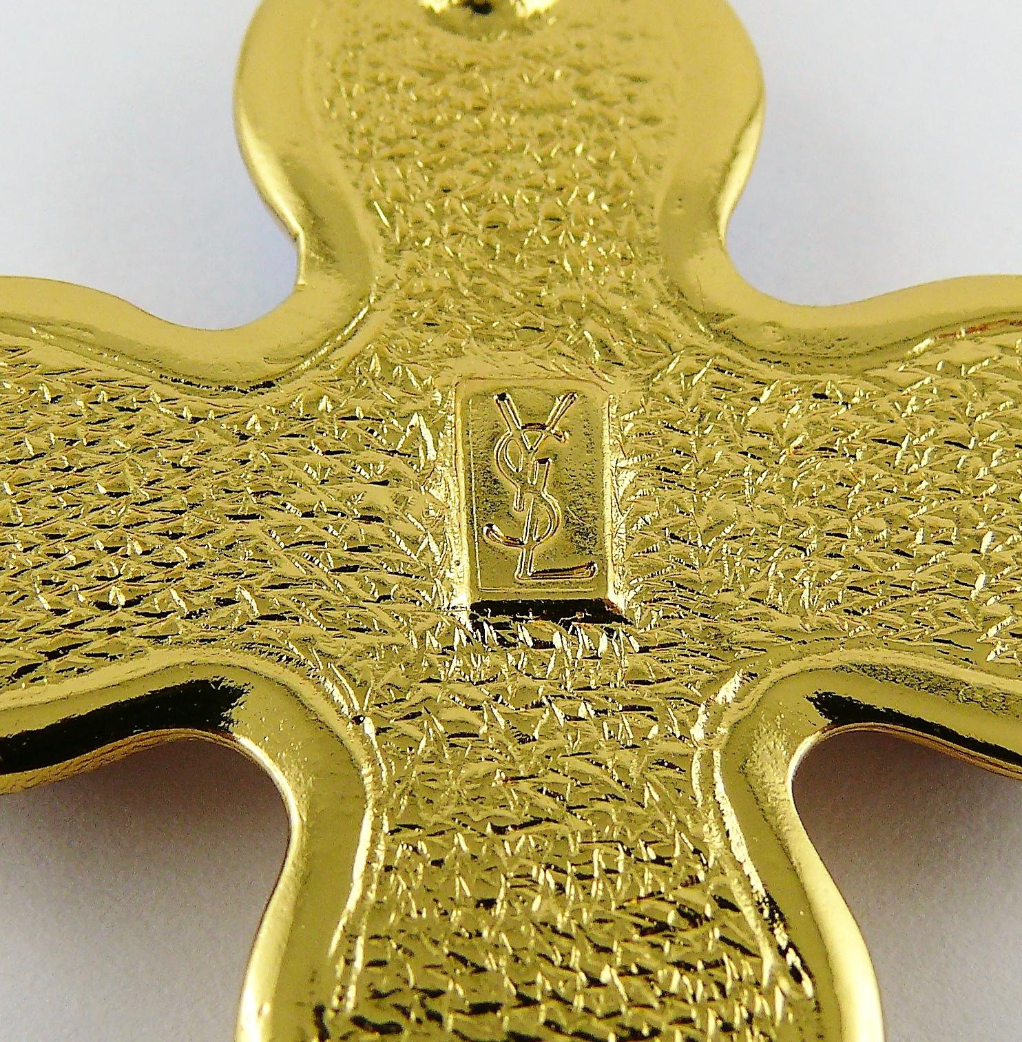 Yves Saint Laurent YSL Vintage Jewelled Cross Necklace 3