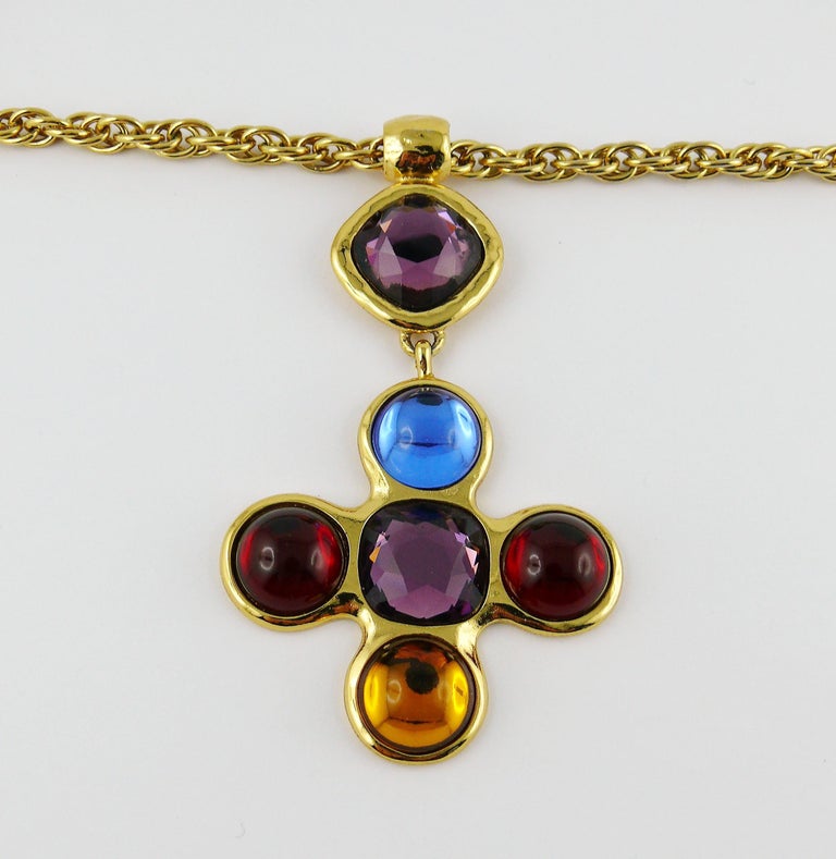 Yves Saint Laurent YSL Vintage Jewelled Cross Necklace at 1stDibs