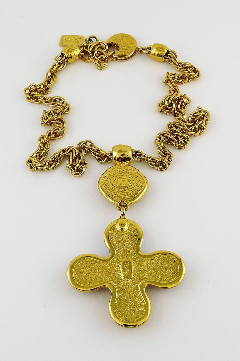 Yves Saint Laurent YSL Vintage Jewelled Cross Necklace at 1stDibs