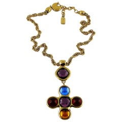 Yves Saint Laurent YSL Vintage Jewelled Cross Necklace