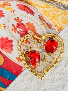 Yves Saint Laurent YSL Robert Goossens Vintage Large Ruby Heart Openwork Brooch
