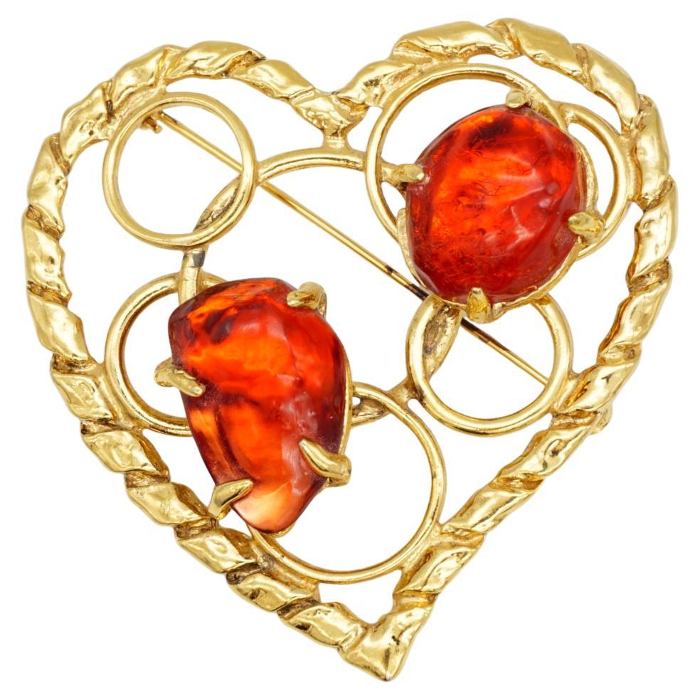 Yves Saint Laurent YSL Robert Goossens Vintage Large Ruby Heart Openwork Brosche