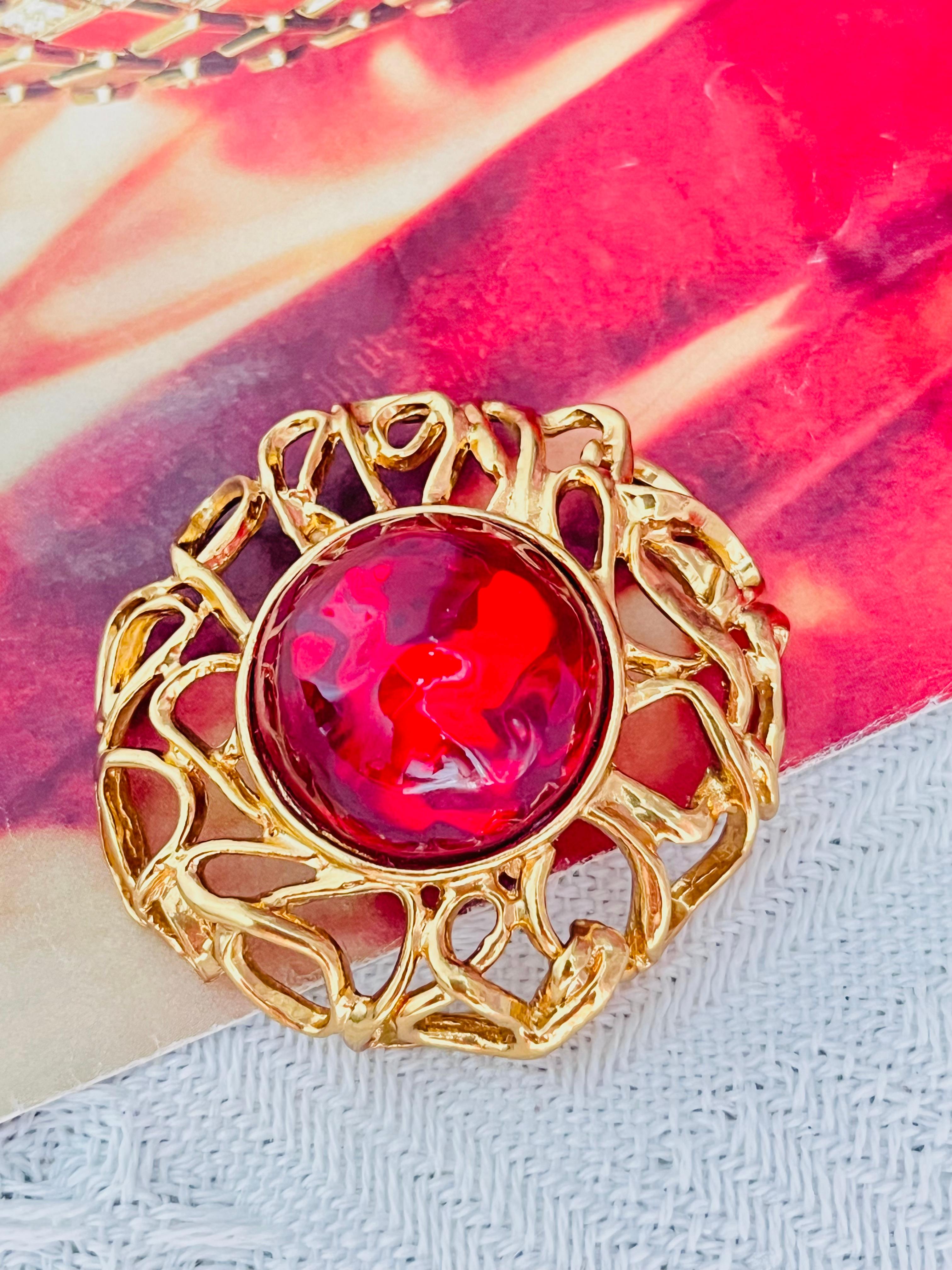 Art Deco Yves Saint Laurent YSL Robert Goossens Vintage Large Ruby Wire Openwork Brooch For Sale