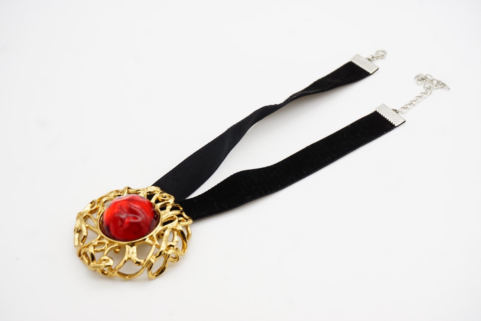 Yves Saint Laurent YSL Robert Goossens Vintage Large Ruby Wire Openwork Brooch For Sale 4