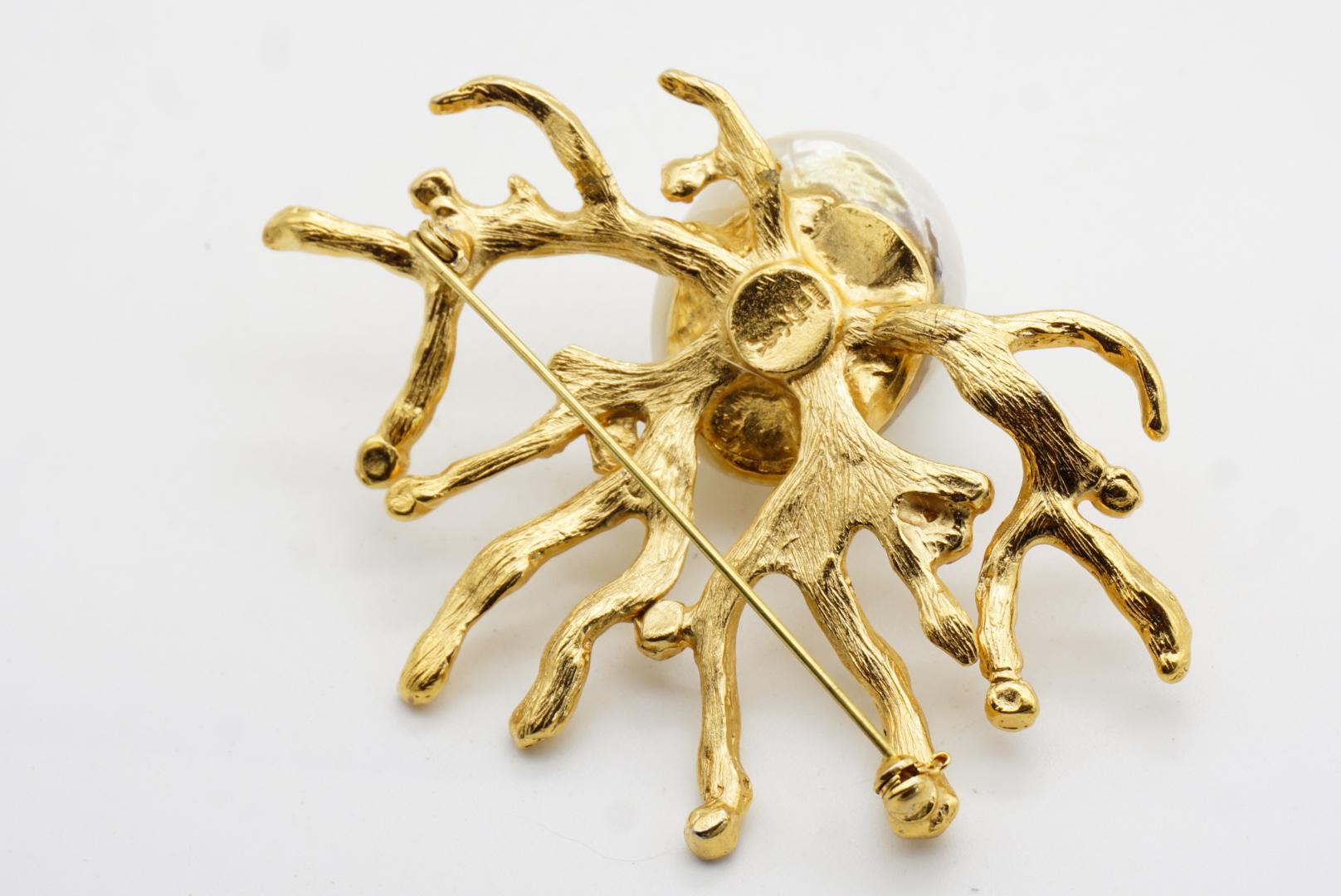 Yves Saint Laurent YSL Broche Robert Goossens Blanco Concha Coral Cristales Rama en venta 11