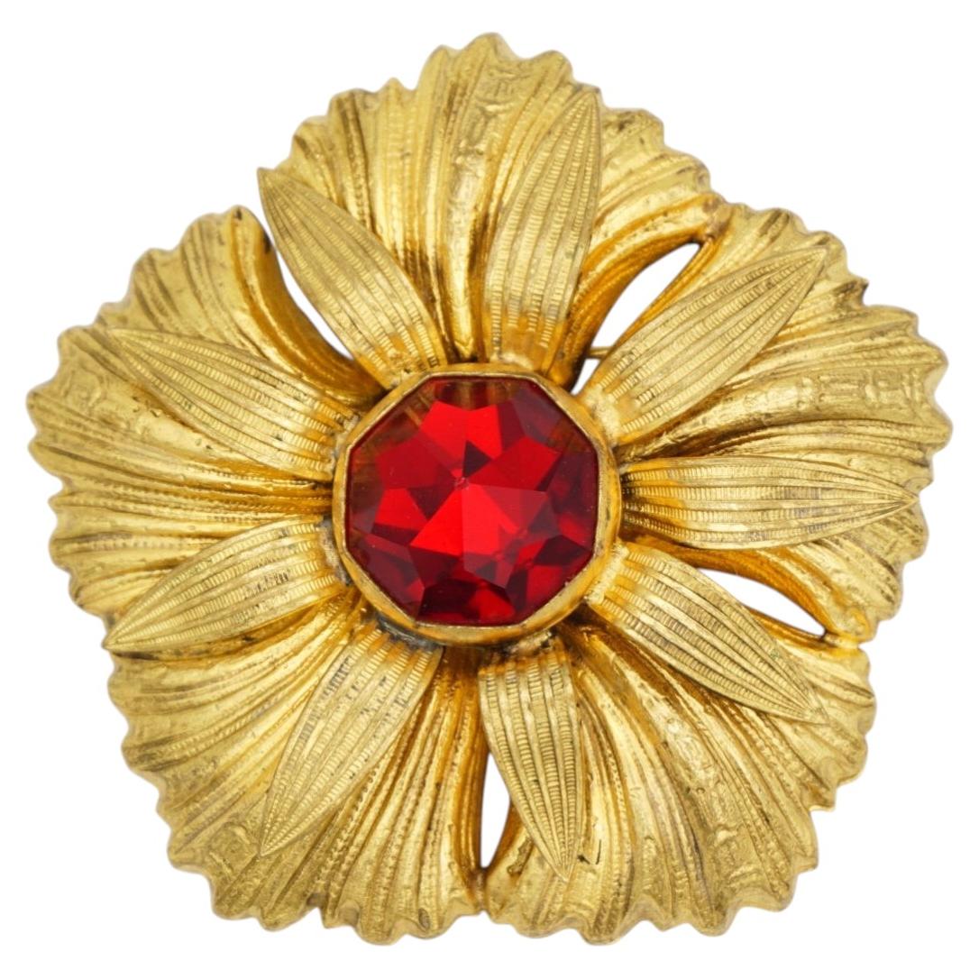 Yves Saint Laurent YSL Roger Scemama Large Ruby Crystal Flower Chunky Brooch