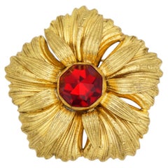 Yves Saint Laurent YSL Roger Scemama Large Ruby Crystal Flower Chunky Brooch