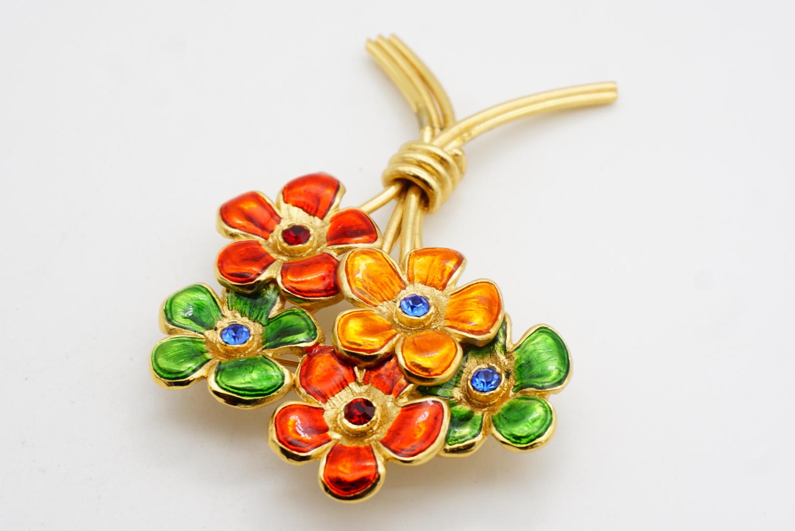 Yves Saint Laurent YSL Ruby Orange Navy Emerald Sapphire Flower Bouquet Brooch For Sale 5