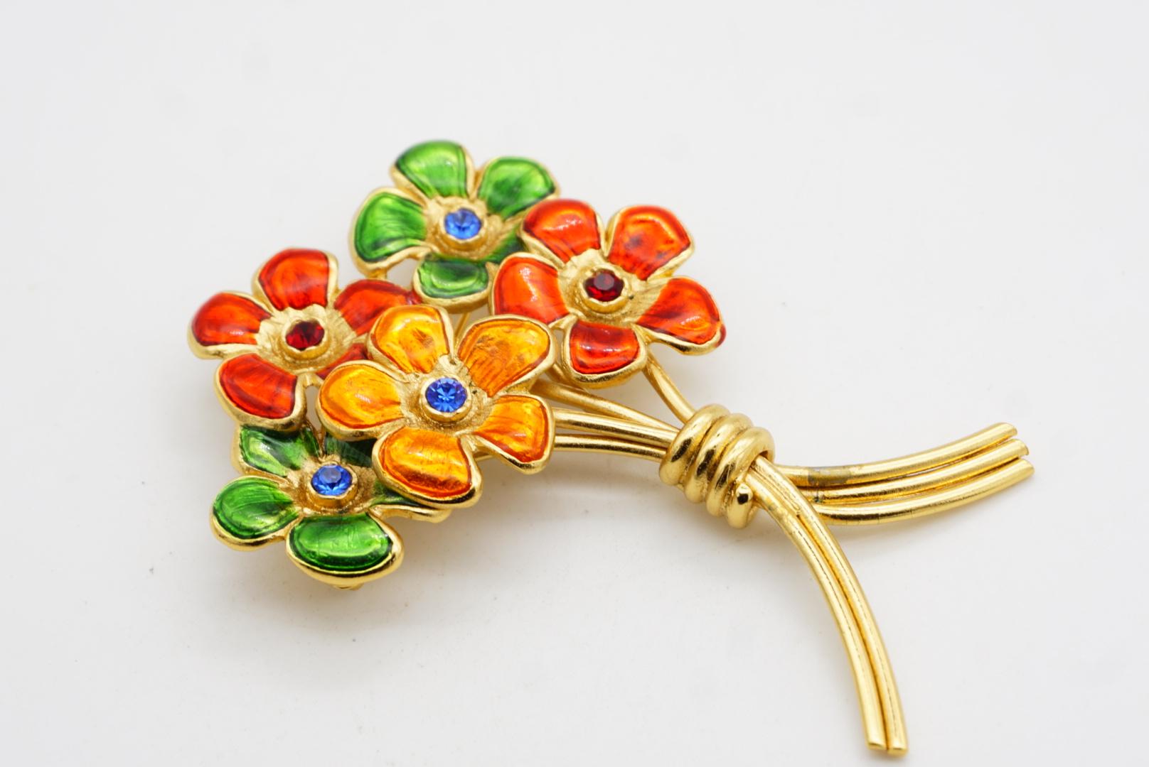 Yves Saint Laurent YSL Ruby Orange Navy Emerald Sapphire Flower Bouquet Brooch For Sale 6
