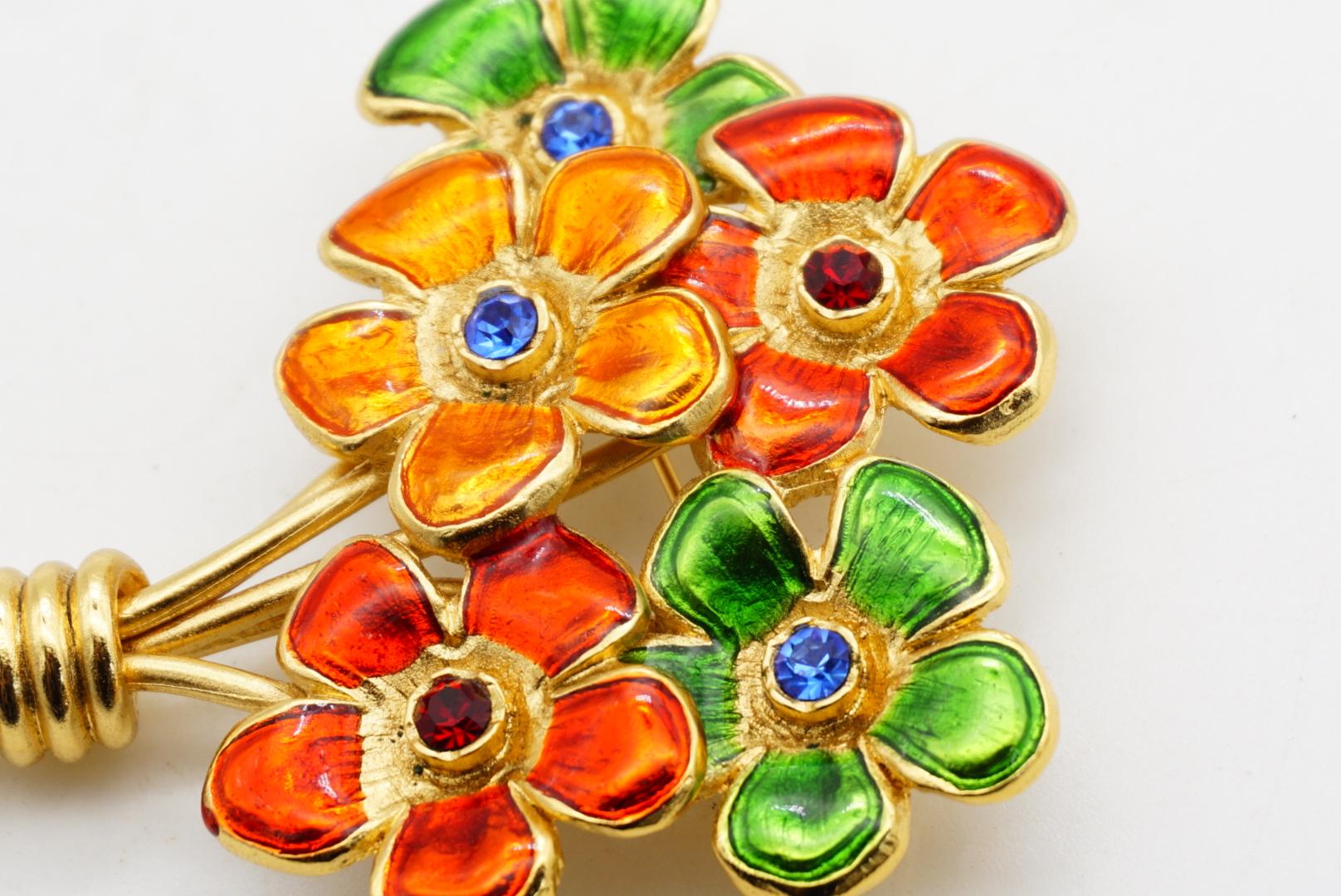 Yves Saint Laurent YSL Ruby Orange Navy Emerald Sapphire Flower Bouquet Brooch For Sale 8
