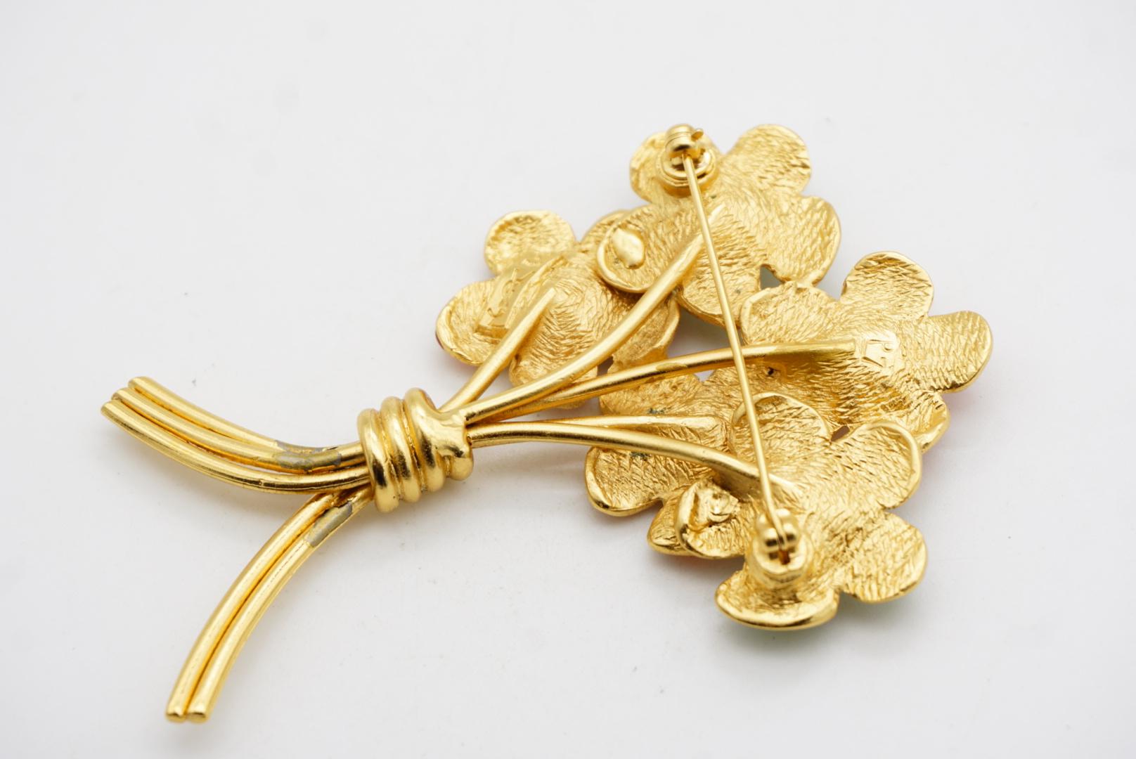 Yves Saint Laurent YSL Ruby Orange Navy Emerald Sapphire Flower Bouquet Brooch For Sale 9