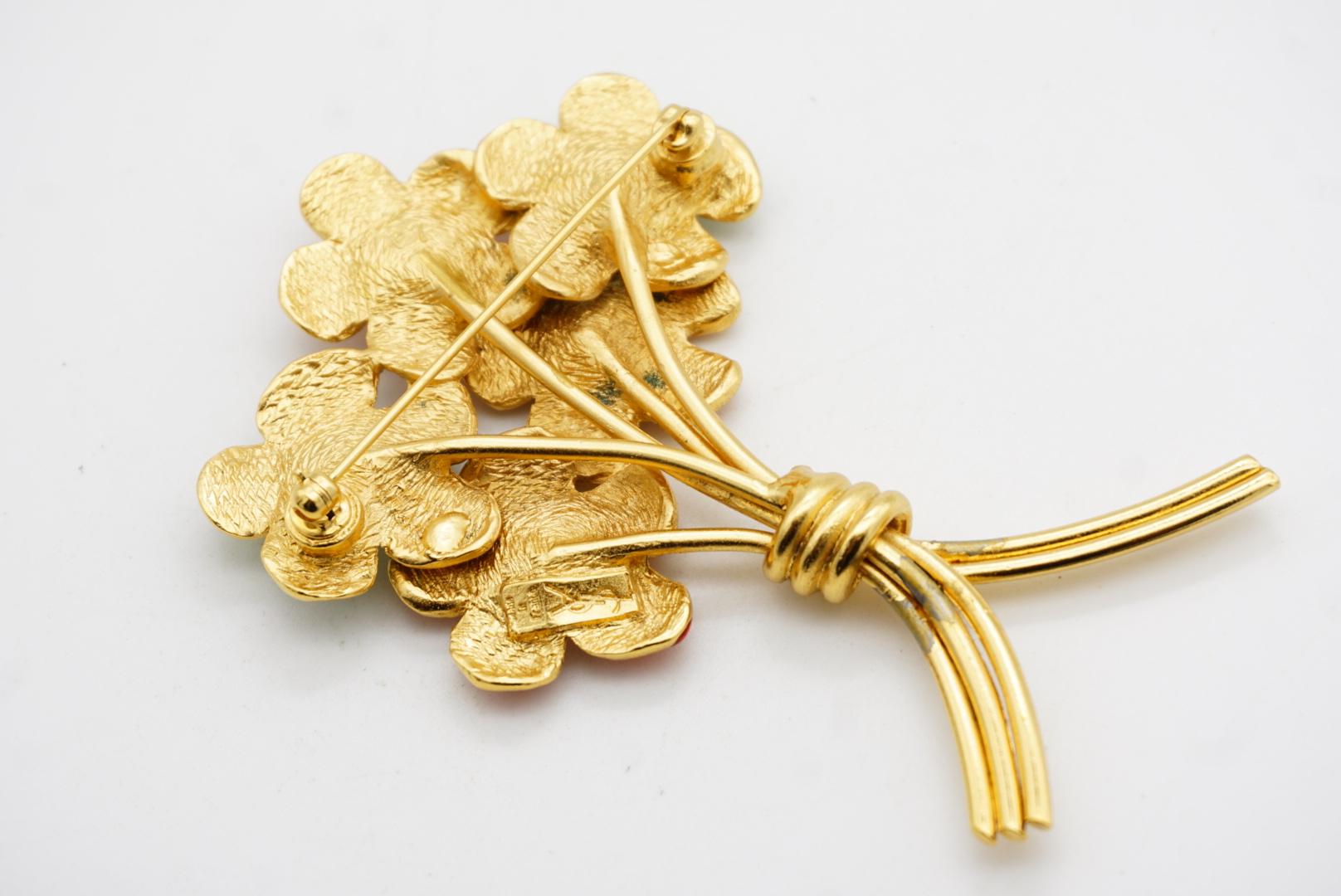 Yves Saint Laurent YSL Ruby Orange Navy Emerald Sapphire Flower Bouquet Brooch For Sale 10