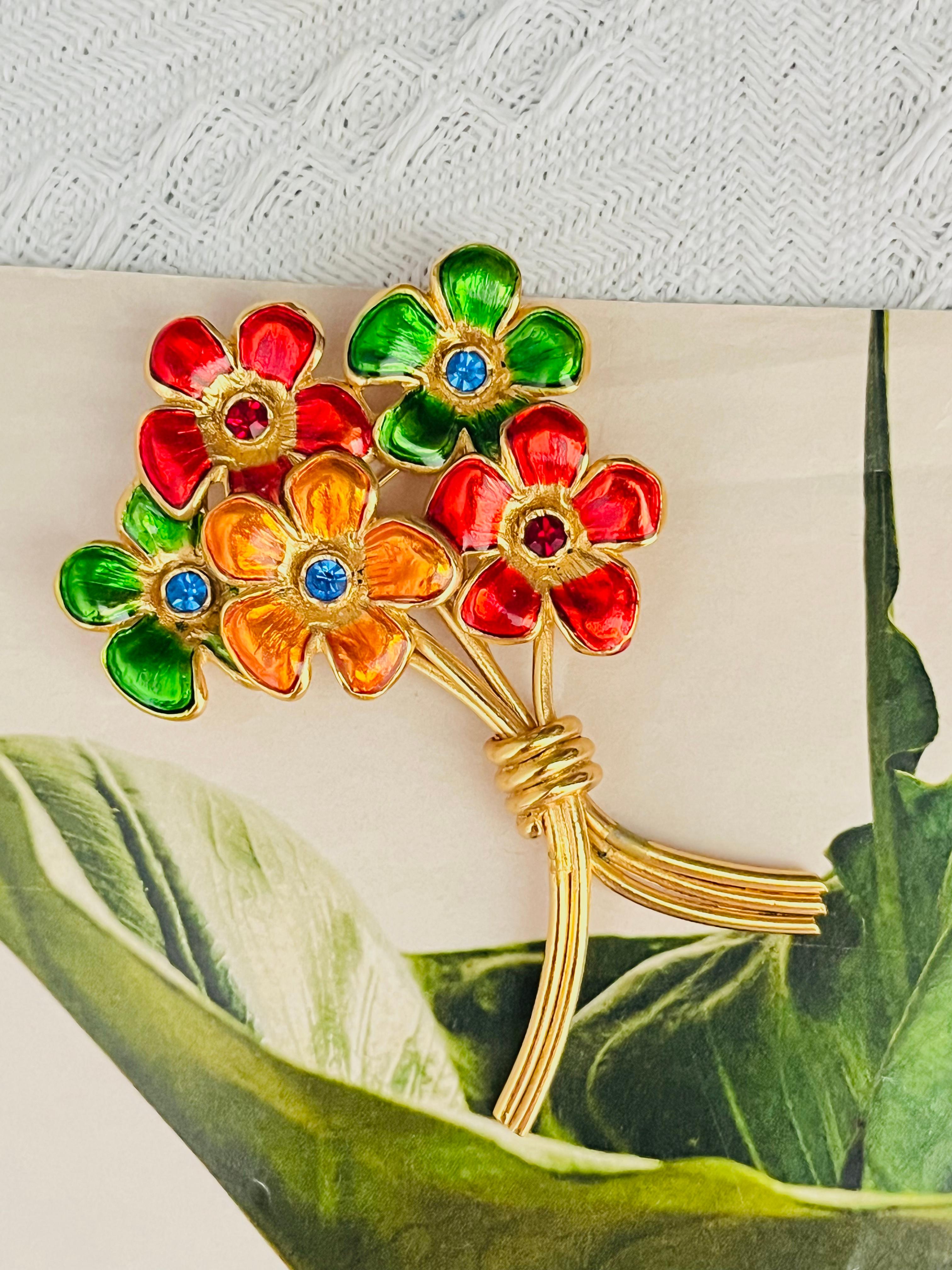 Art Deco Yves Saint Laurent YSL Ruby Orange Navy Emerald Sapphire Flower Bouquet Brooch For Sale