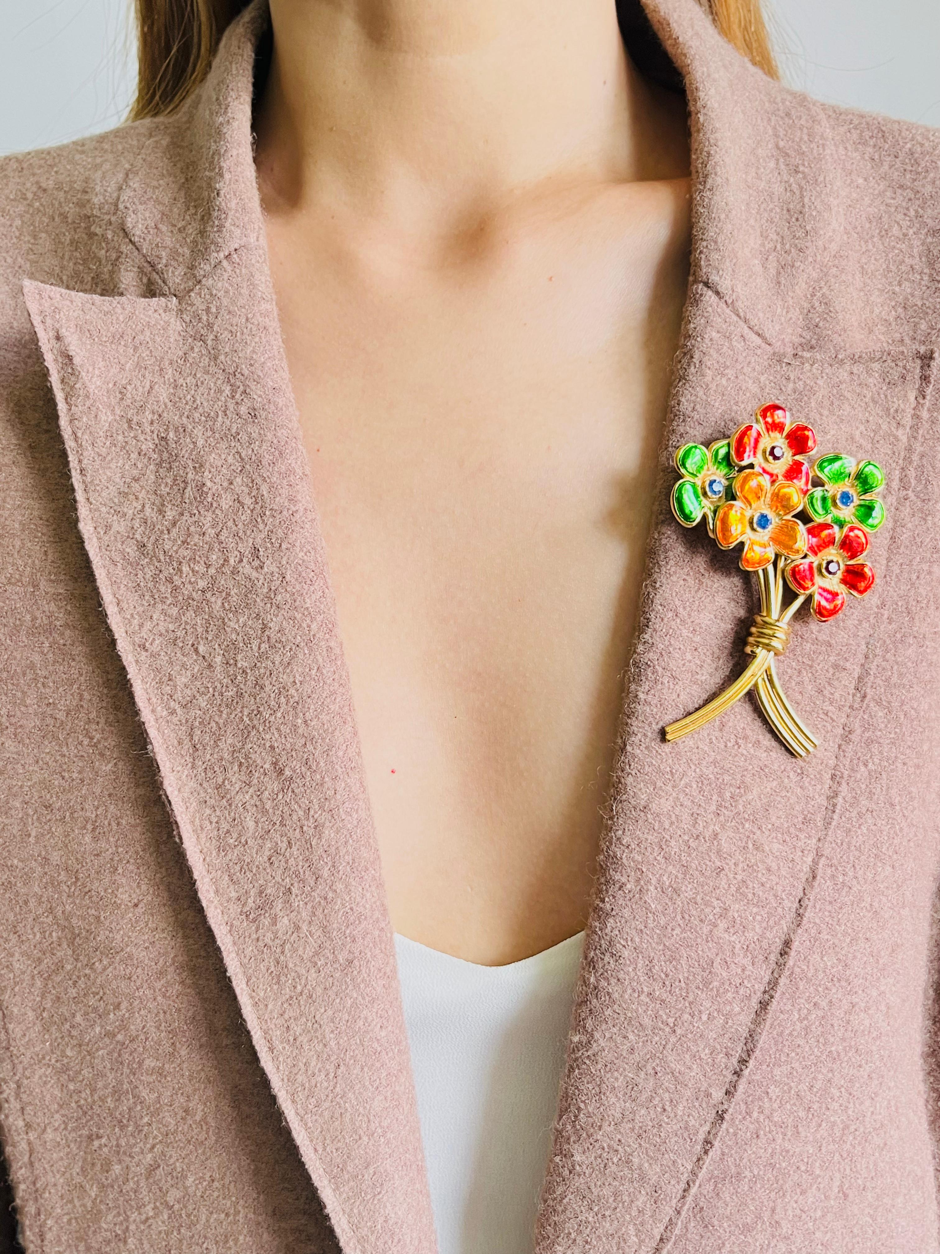 Women's or Men's Yves Saint Laurent YSL Ruby Orange Navy Emerald Sapphire Flower Bouquet Brooch For Sale