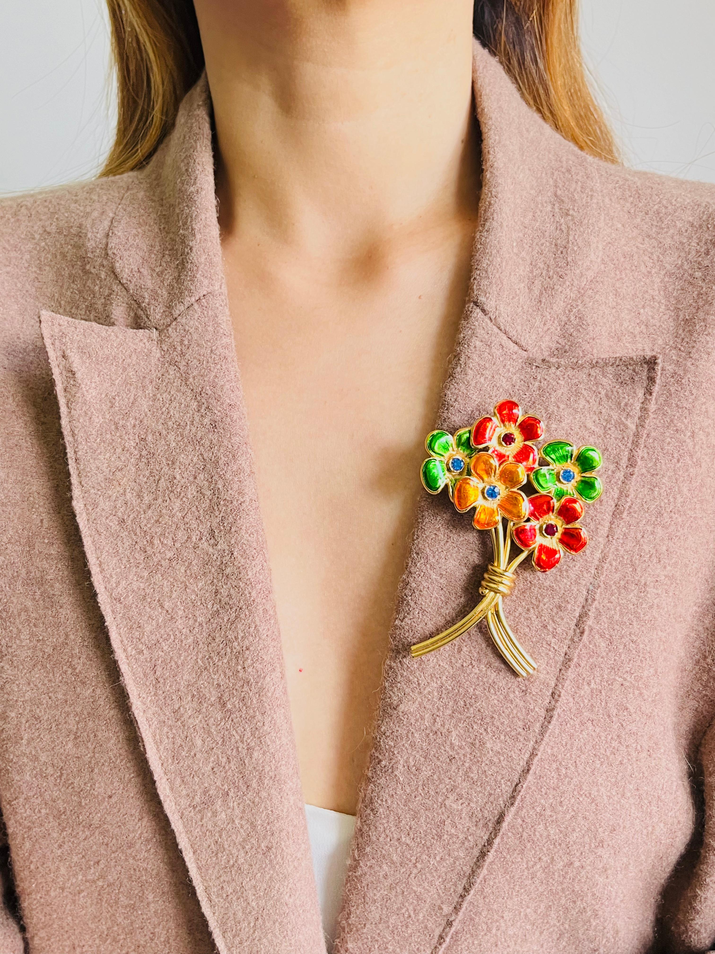 Yves Saint Laurent YSL Ruby Orange Navy Emerald Sapphire Flower Bouquet Brooch For Sale 2