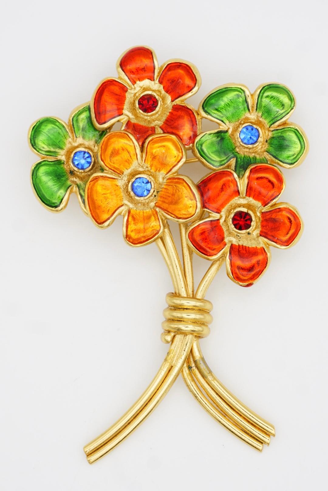 Yves Saint Laurent YSL Ruby Orange Navy Emerald Sapphire Flower Bouquet Brooch For Sale 3