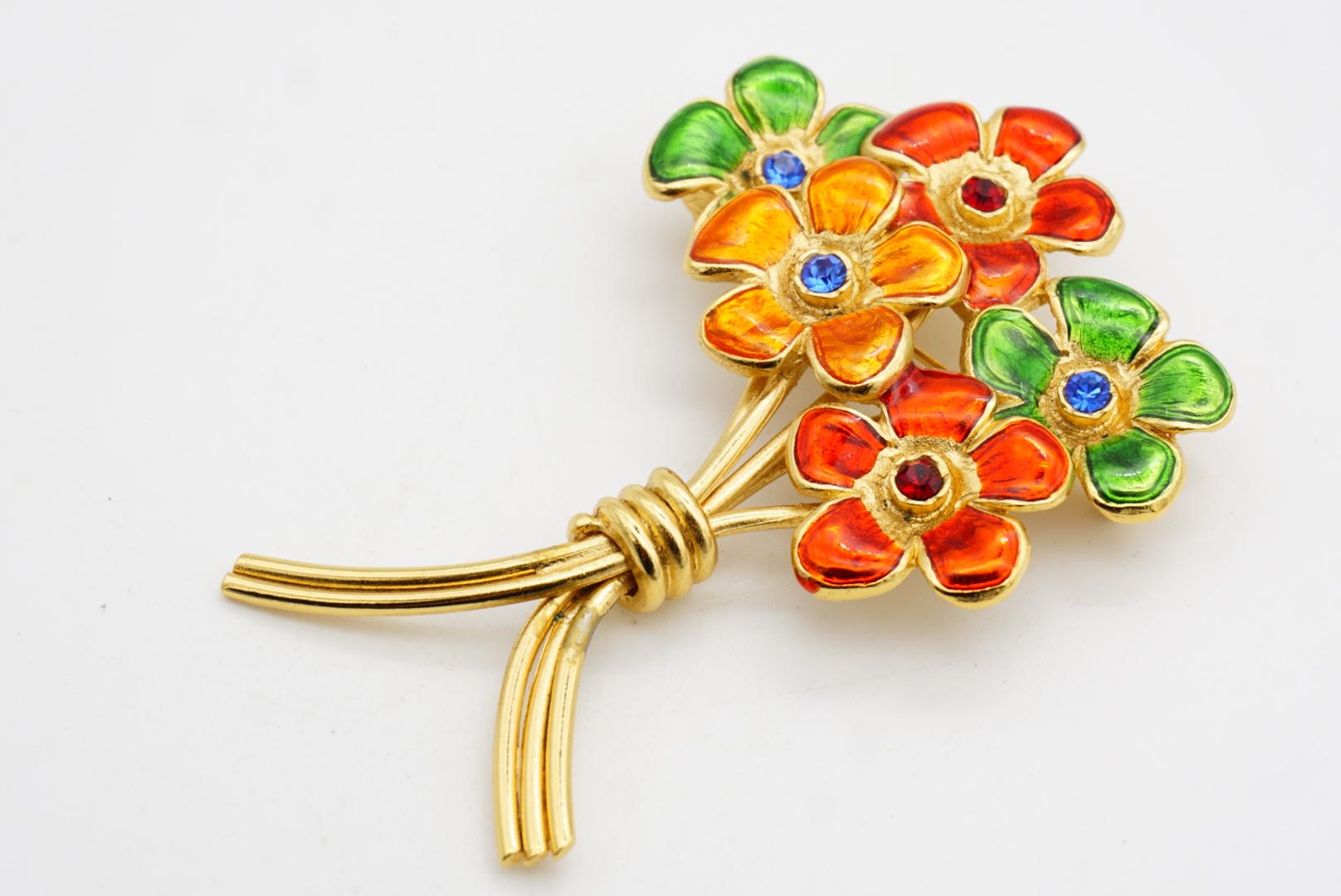 Yves Saint Laurent YSL Ruby Orange Navy Emerald Sapphire Flower Bouquet Brooch For Sale 4