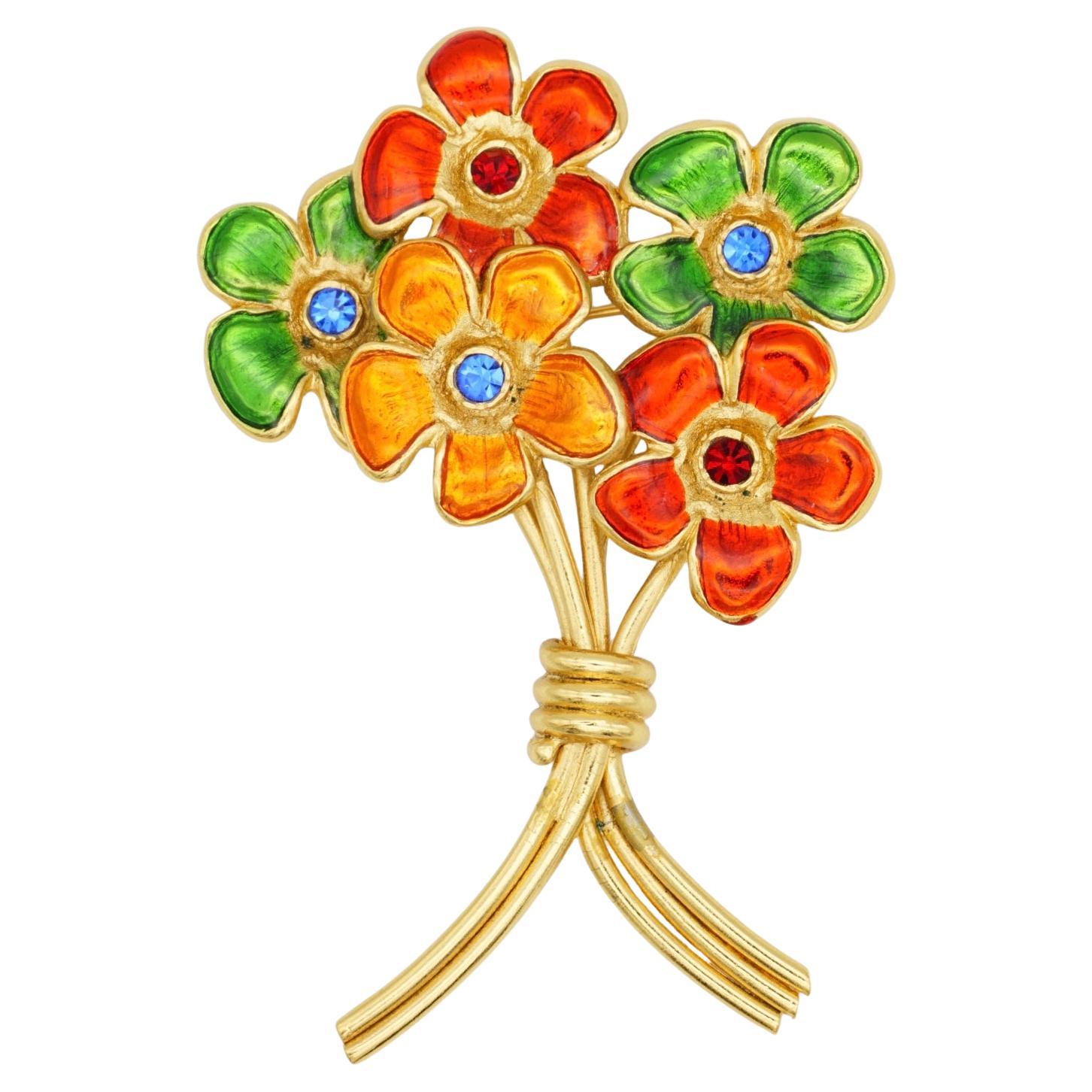 Yves Saint Laurent YSL Ruby Orange Navy Emerald Sapphire Flower Bouquet Brooch For Sale