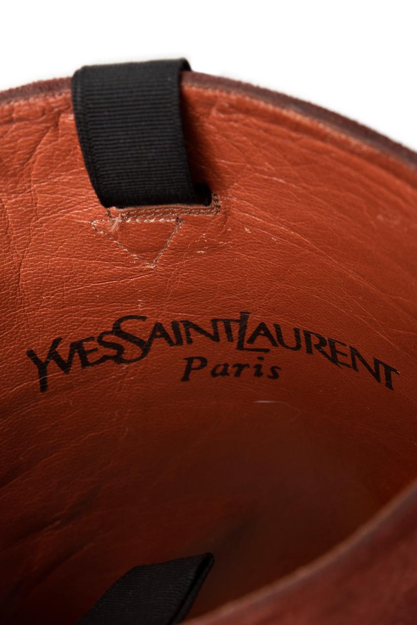 Yves Saint Laurent YSL Ruby Red Suede High Heel Platform Boots, late 1970s 6