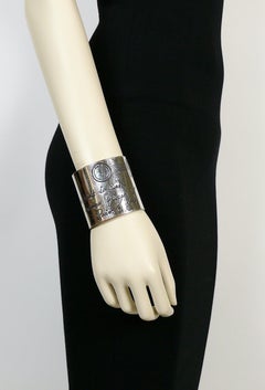 Yves Saint Laurent YSL Silver Toned Address Postcard Cuff Bracelet