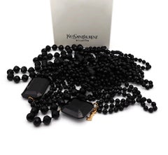 YVES SAINT LAURENT YSL Statement Black Bead Sautoir Necklace