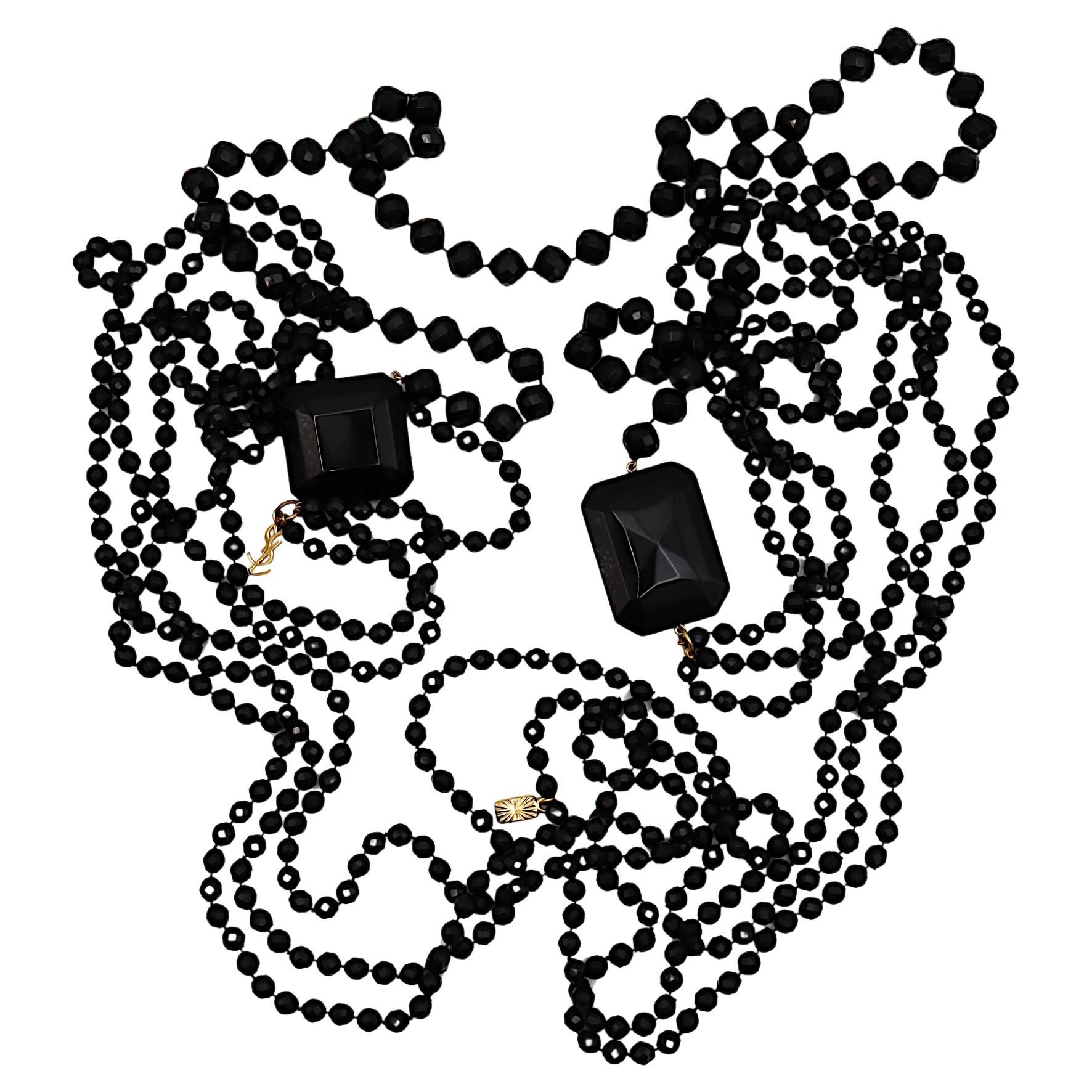 YVES SAINT LAURENT YSL Statement Black Bead Sautoir Necklace