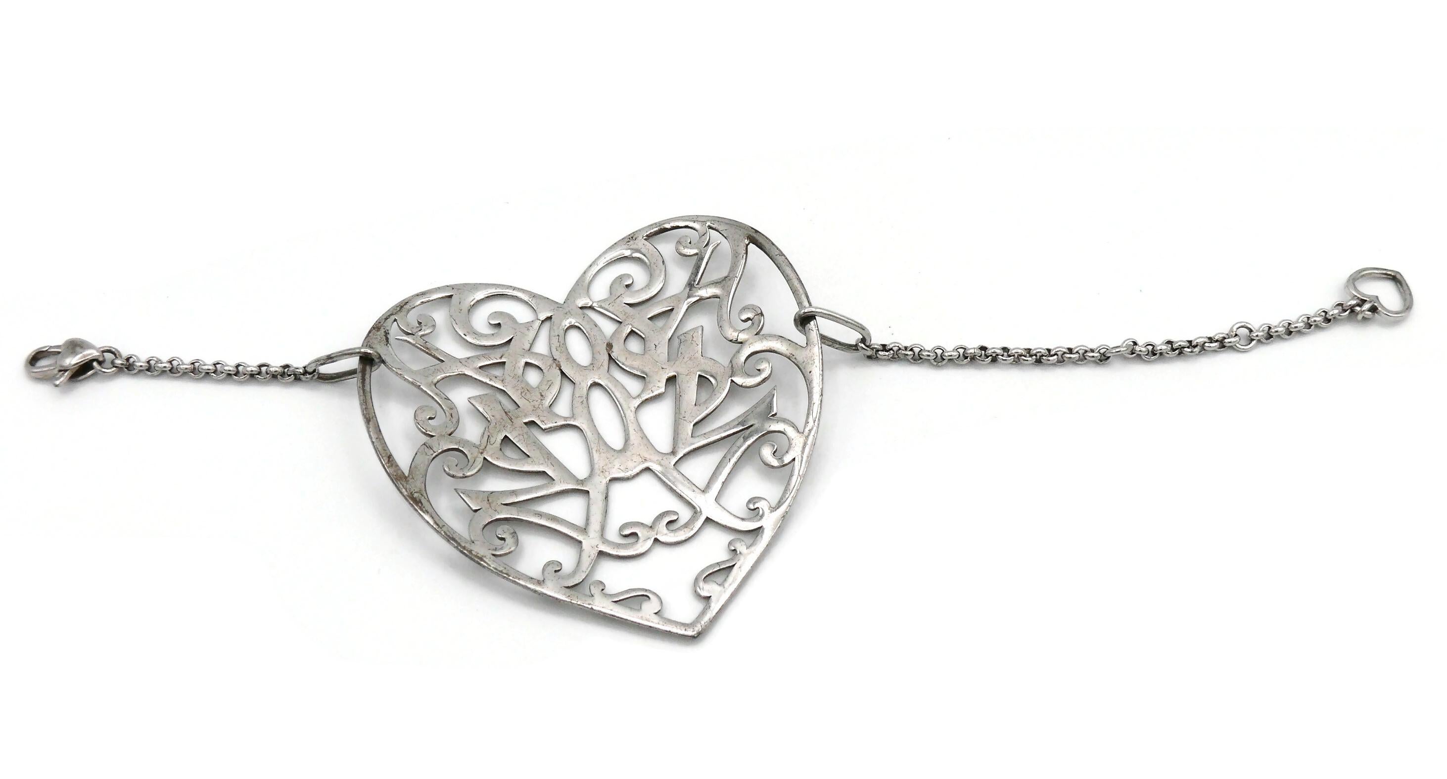 YVES SAINT LAURENT YSL Sterling Silver Heart Bracelet For Sale 9