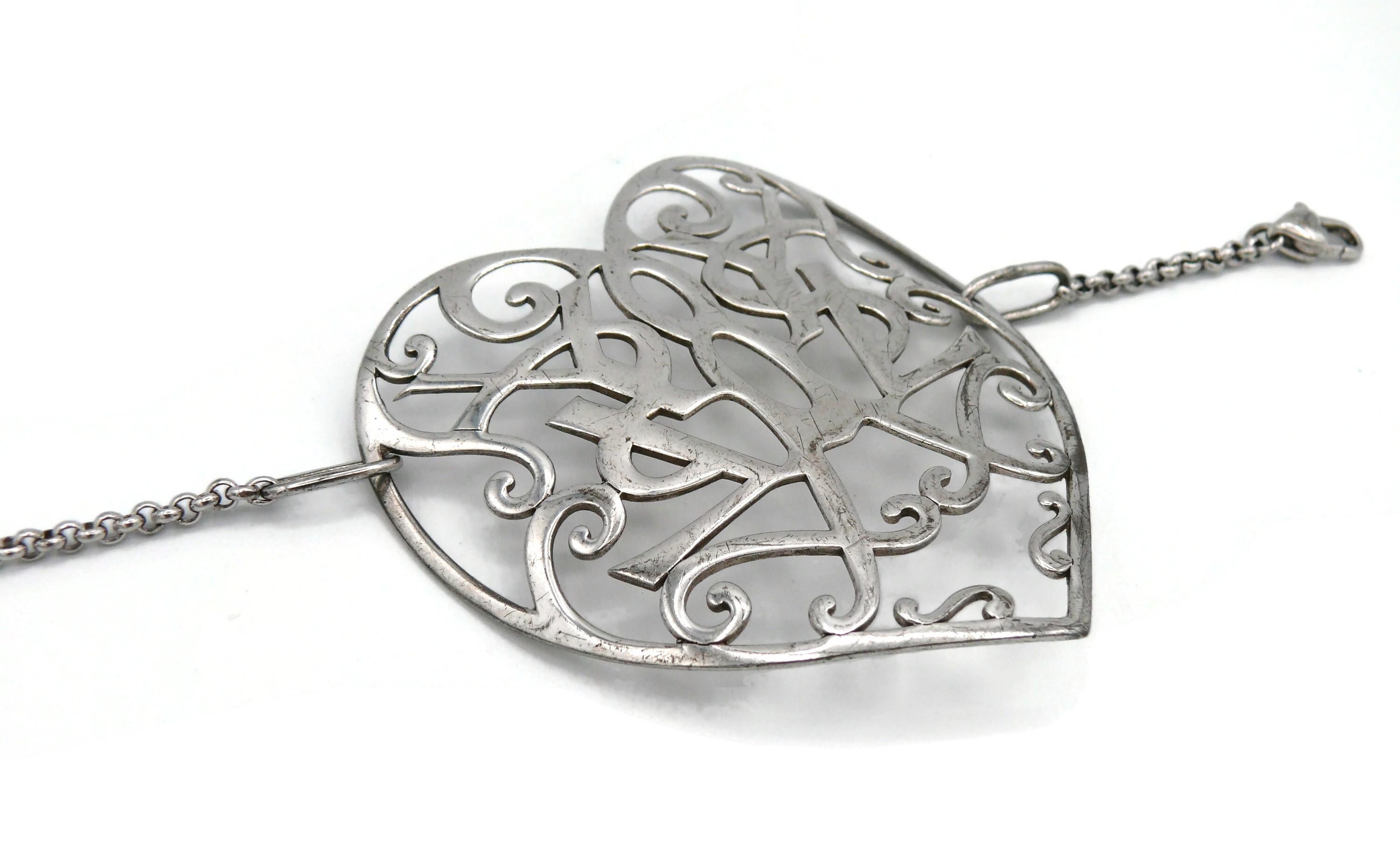 YVES SAINT LAURENT YSL Sterling Silver Heart Bracelet For Sale 2